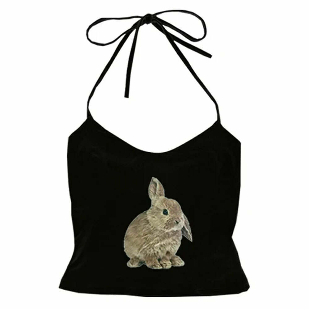 Rabbit Print Y2K Halter Top - Cute Aesthetic for Y2K Fashion Lovers