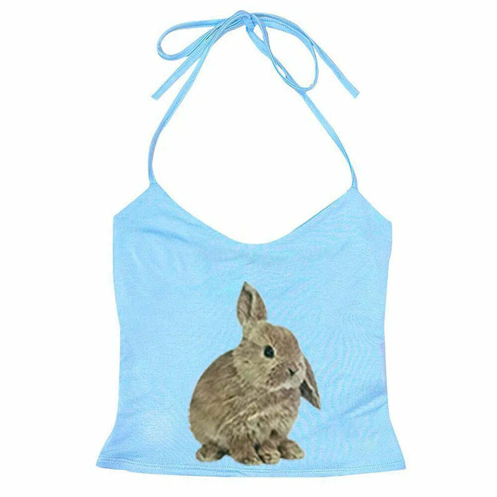 Rabbit Print Y2K Halter Top - Cute Aesthetic for Y2K Fashion Lovers