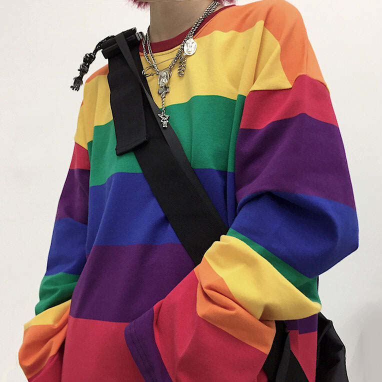 Rainbow Long Sleeve Top - Y2K Aesthetic Cute Top for Trendy Outfits