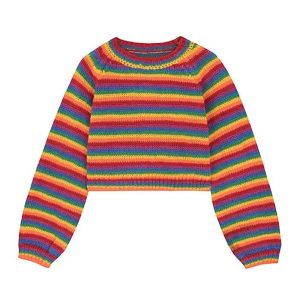 Rainbow Stripes Y2K Cropped Sweater for Cute Aesthetic Outfits