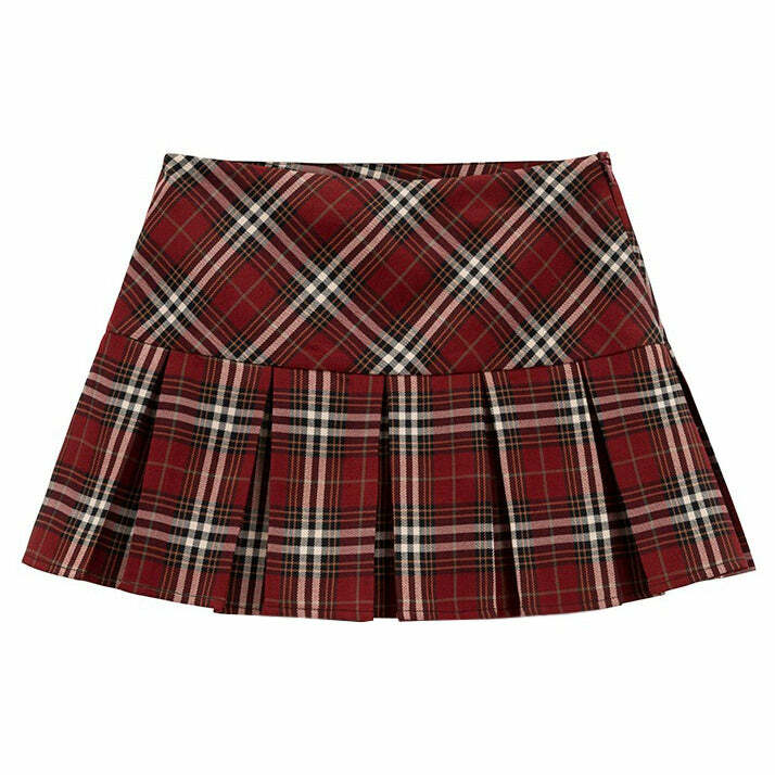 Red Plaid Grunge Pleated Skirt - Y2K Aesthetic & Coquette Style Fusion