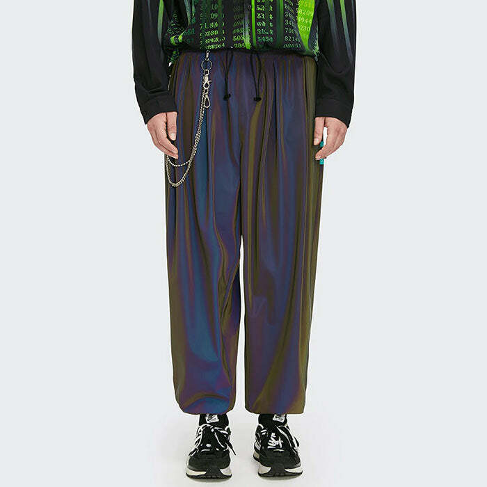 Reflective Wide Pants for Y2K Aesthetic & Grunge Style Outfits