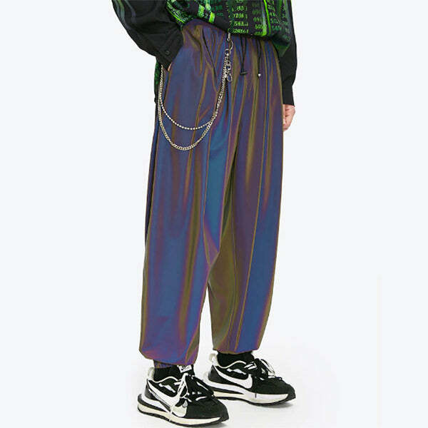 Reflective Wide Pants for Y2K Aesthetic & Grunge Style Outfits