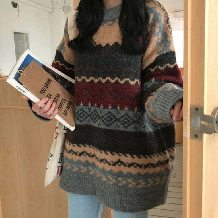 Retro 80's Grandma Knit Sweater - Y2K Aesthetic Cozy Fall Fashion