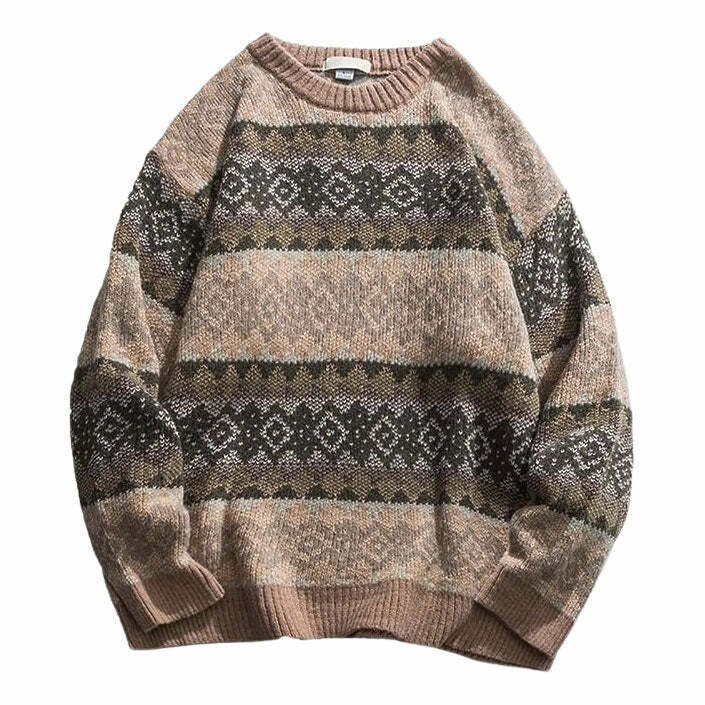 Retro 80's Grandma Pattern Sweater - Y2K Aesthetic Cozy Knit Top