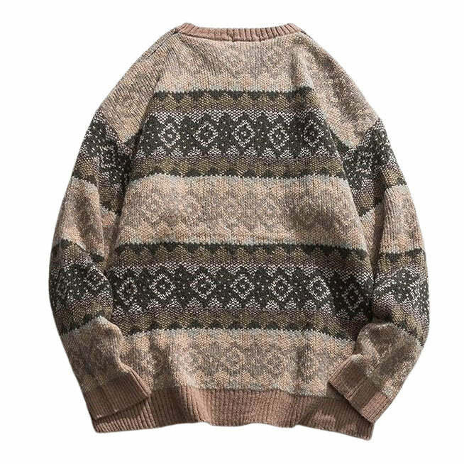 Retro 80's Grandma Pattern Sweater - Y2K Aesthetic Cozy Knit Top