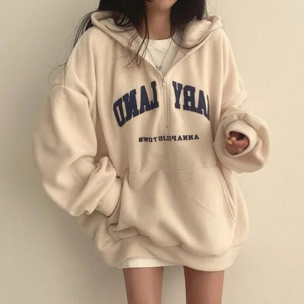 Retro Campus Y2K Half-Zip Hoodie for Cozy Aesthetic Outfits