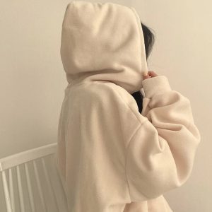 Retro Campus Y2K Half-Zip Hoodie for Cozy Aesthetic Outfits