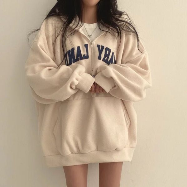 Retro Campus Y2K Half-Zip Hoodie for Cozy Aesthetic Outfits