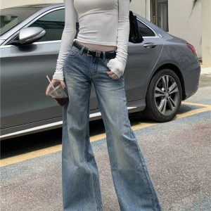 Retro High-Waisted Wide-Leg Jeans for Y2K Aesthetic and Grunge Style