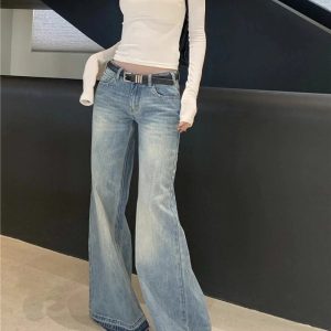 Retro High-Waisted Wide-Leg Jeans for Y2K Aesthetic and Grunge Style