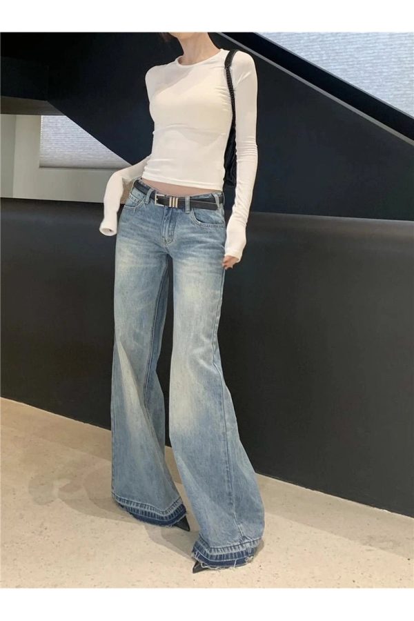 Retro High-Waisted Wide-Leg Jeans for Y2K Aesthetic and Grunge Style