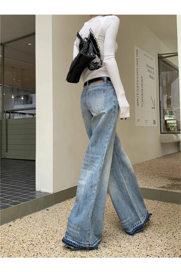 Retro High-Waisted Wide-Leg Jeans for Y2K Aesthetic and Grunge Style