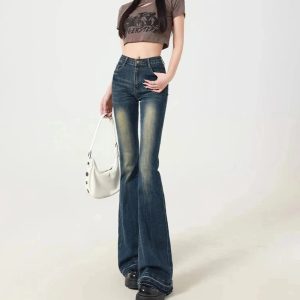 Retro Y2K Embroidered Flare Jeans for a Chic Coquette Aesthetic