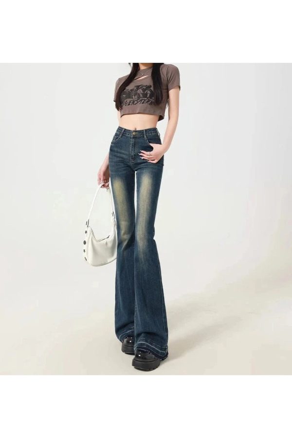 Retro Y2K Embroidered Flare Jeans for a Chic Coquette Aesthetic