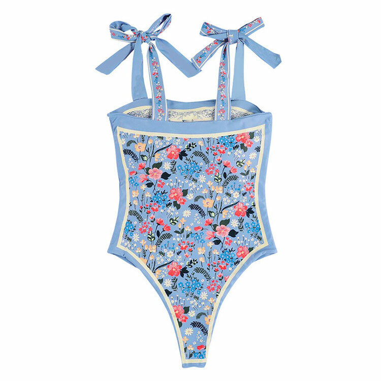 Reversible Tie Strap Blue Swimsuit for Y2K Aesthetic Summer Vibes