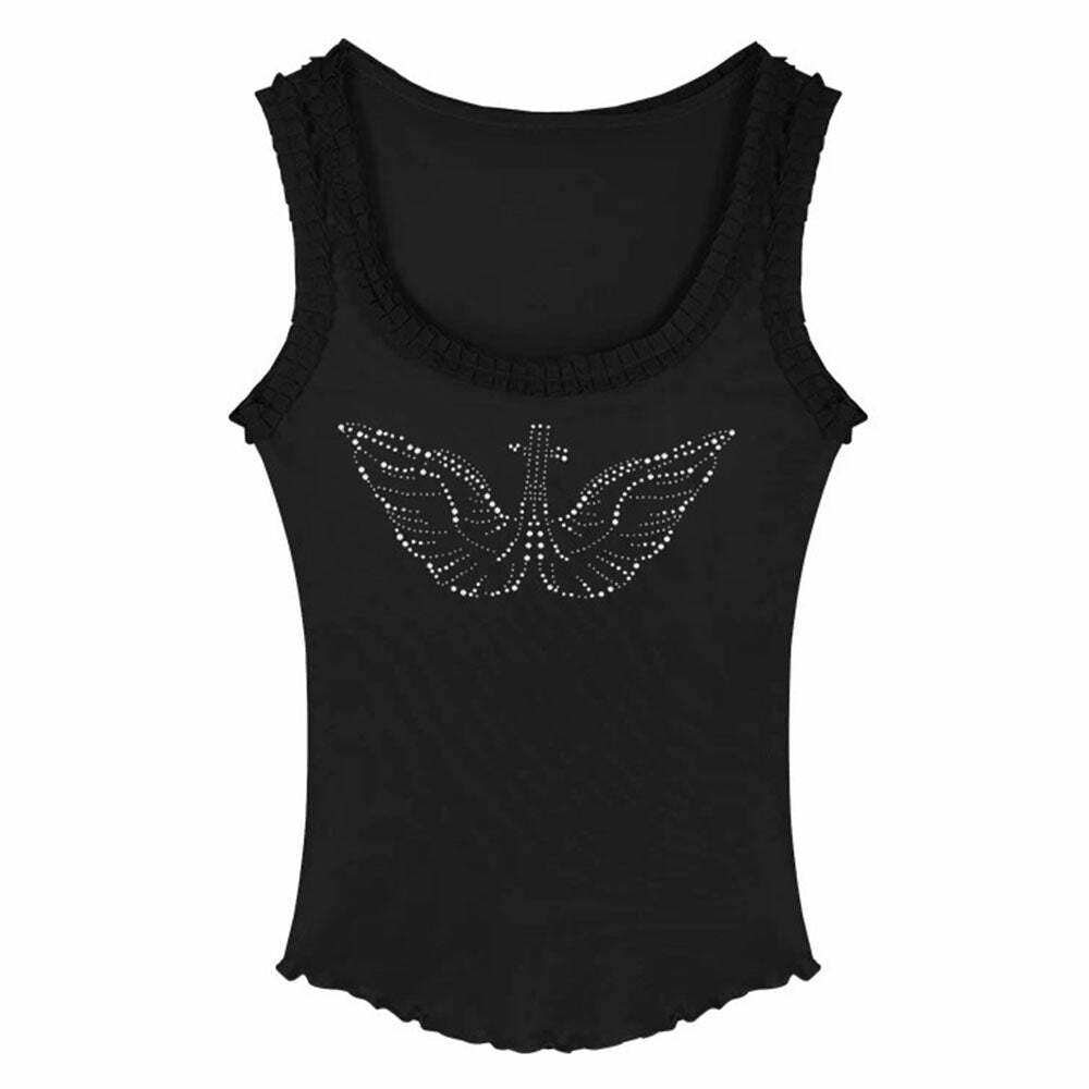 Rhinestone Angel Wings Tank Top - Y2K Aesthetic Cute Top for Stylish Looks