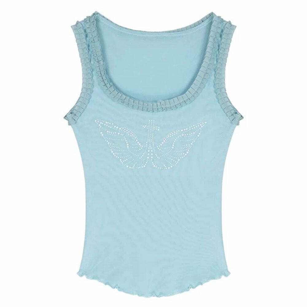 Rhinestone Angel Wings Tank Top - Y2K Aesthetic Cute Top for Stylish Looks