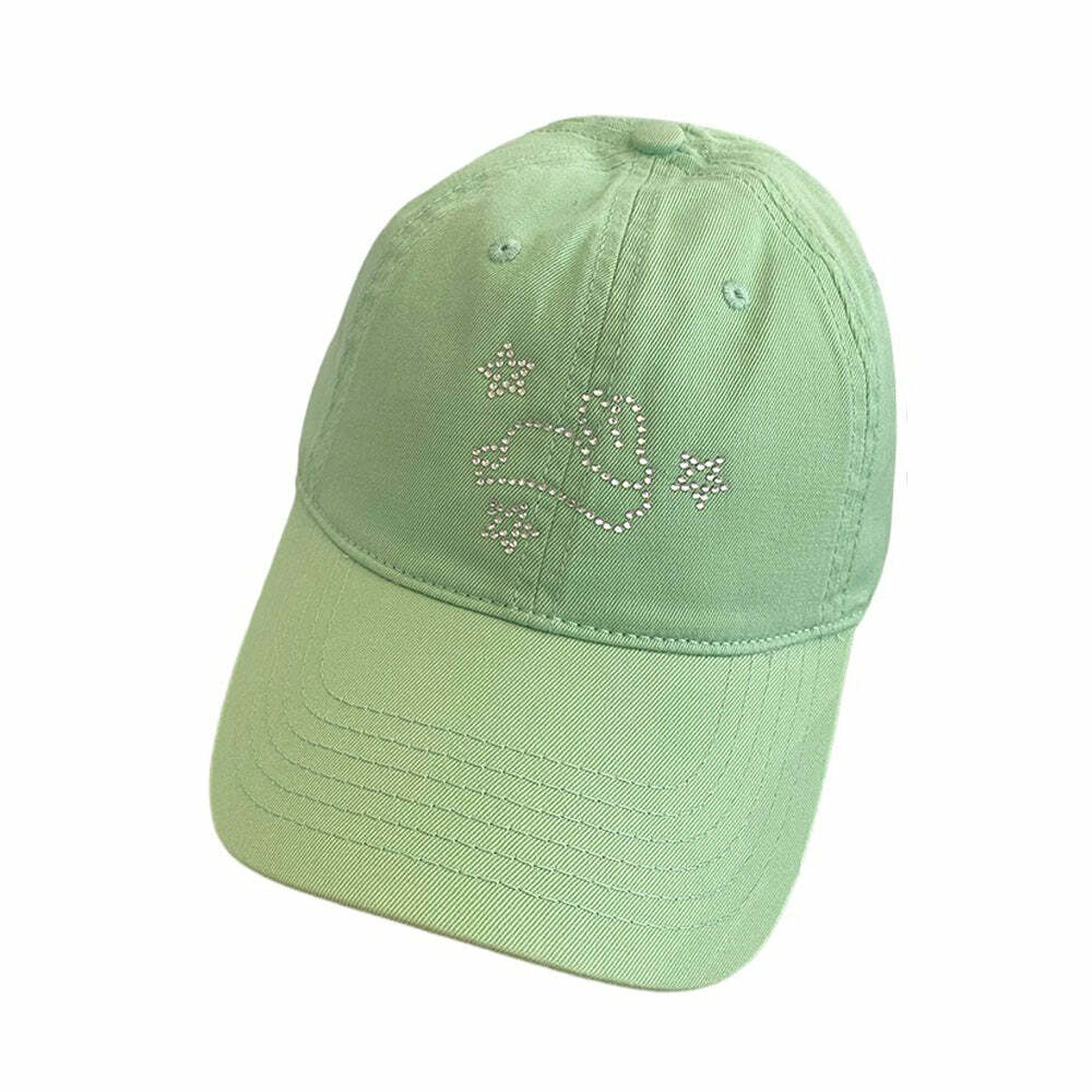 Rhinestone Bunny Y2K Cap for Cute Aesthetic Outfits and Grunge Style