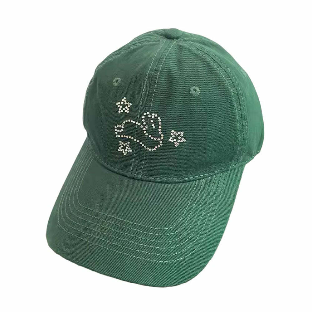 Rhinestone Bunny Y2K Cap for Cute Aesthetic Outfits and Grunge Style