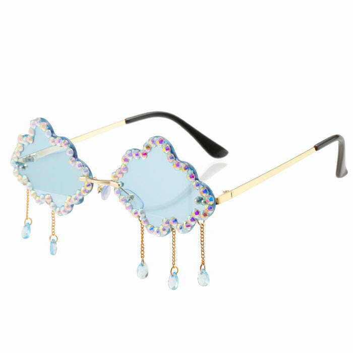 Rhinestone Cloud Glasses for Y2K Aesthetic and Coquette Style Looks