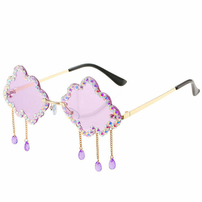 Rhinestone Cloud Glasses for Y2K Aesthetic and Coquette Style Looks