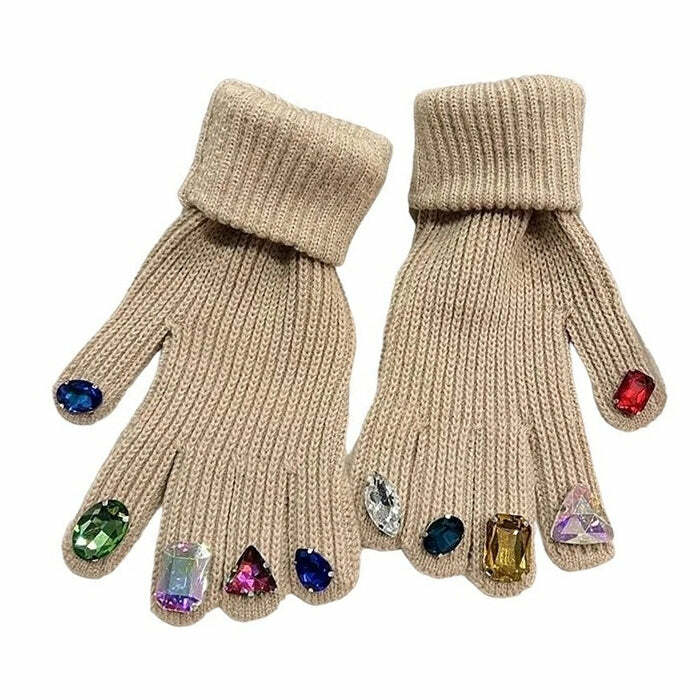 Rhinestone Knit Gloves for Y2K Fashion & Coquette Aesthetic Styles