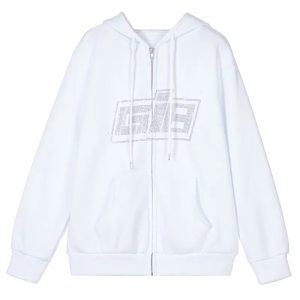 Rhinestone Logo Zip-Up Hoodie in Y2K Style for Aesthetic Outfits