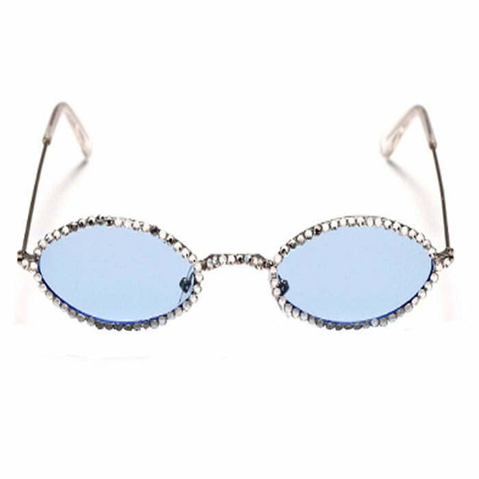 Rhinestone Oval Glasses for Y2K Fashion & Coquette Aesthetic Looks