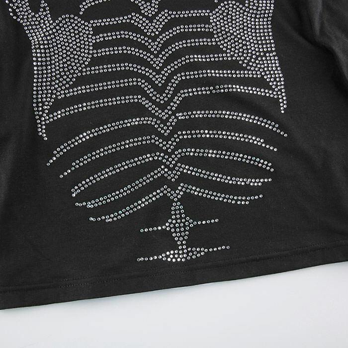 Rhinestone Skeleton Long Sleeve Top - Y2K Aesthetic Cute Top