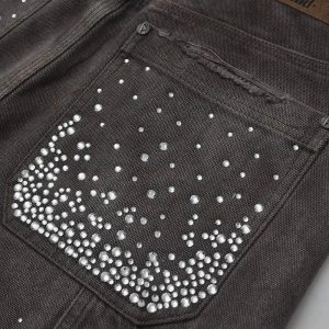 Rhinestone Studded Distressed Denim Shorts for Y2K and Grunge Aesthetic