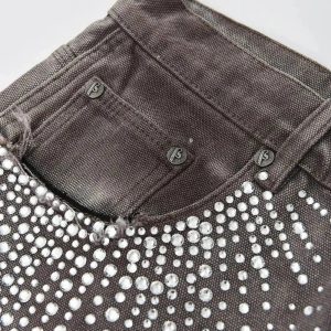 Rhinestone Studded Distressed Denim Shorts for Y2K and Grunge Aesthetic