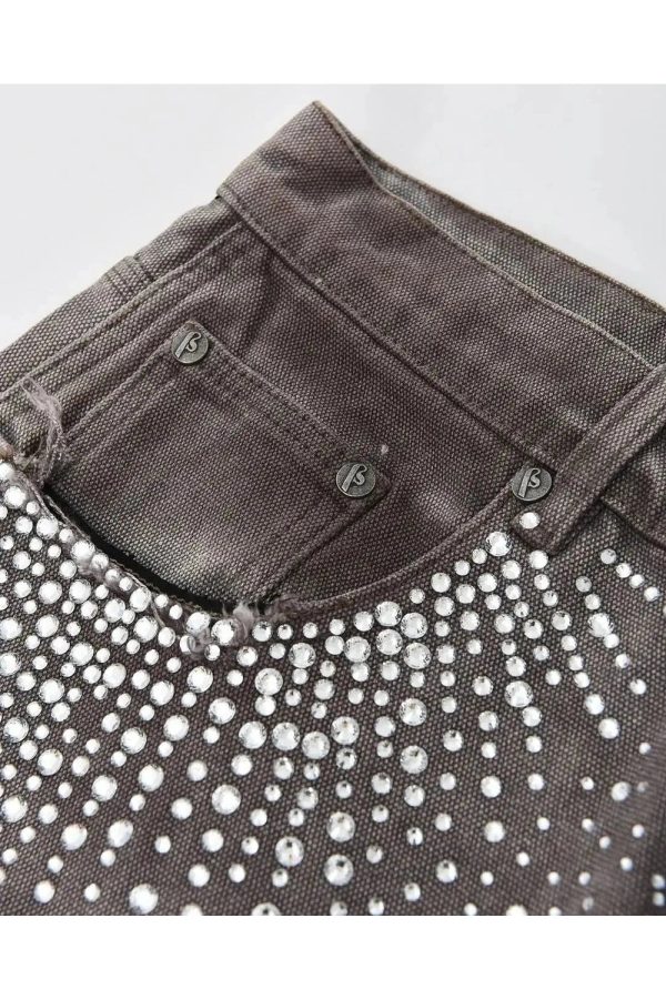 Rhinestone Studded Distressed Denim Shorts for Y2K and Grunge Aesthetic