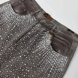 Rhinestone Studded Distressed Denim Shorts for Y2K and Grunge Aesthetic