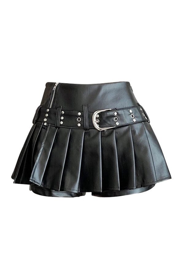 Riveted Pleather Mini Skirt for Y2K Aesthetic & Grunge Style Outfits