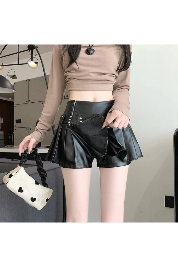 Riveted Pleather Mini Skirt for Y2K Aesthetic & Grunge Style Outfits