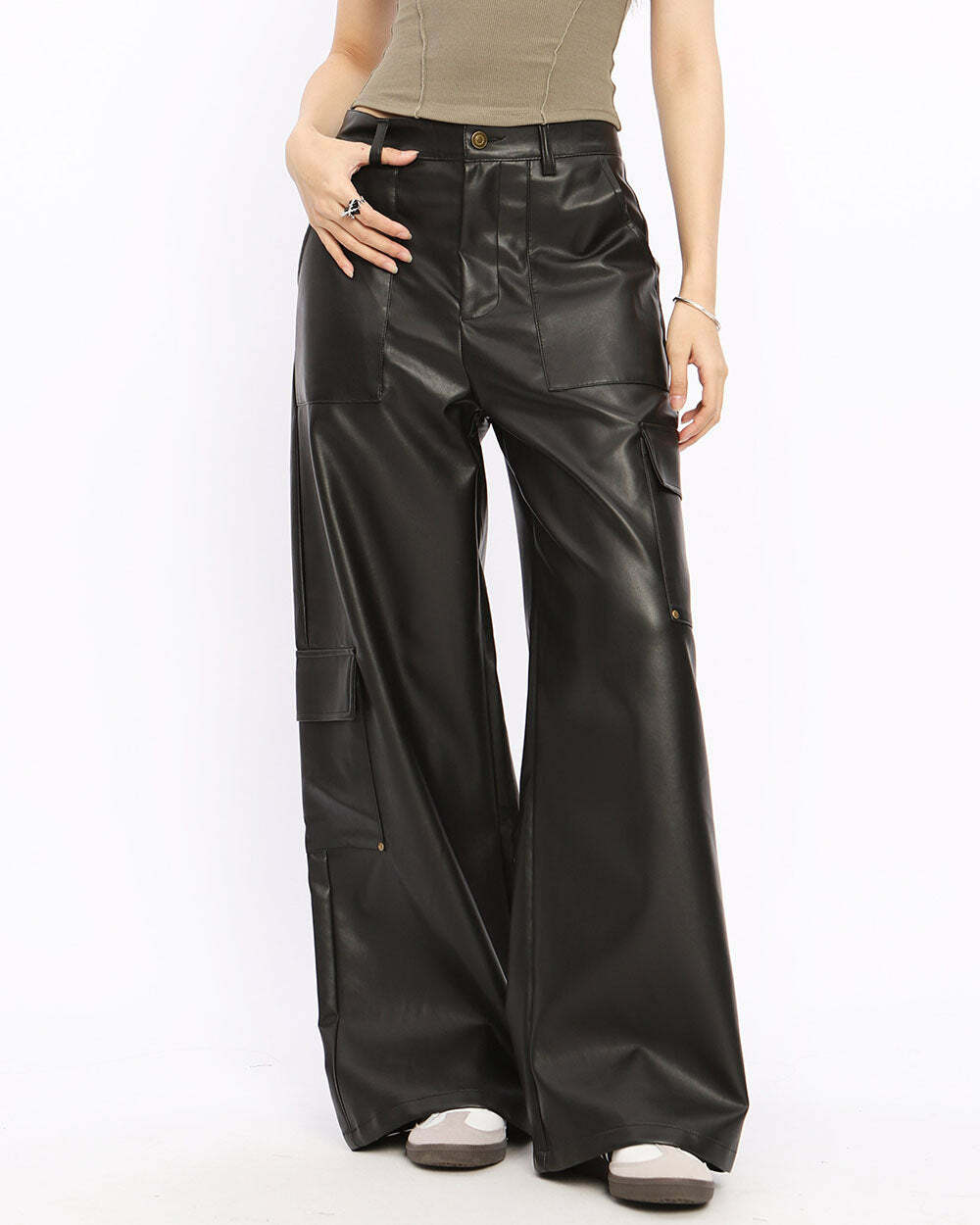 Rock The Scen Y2K Leather Trousers for Grunge Aesthetic Outfits