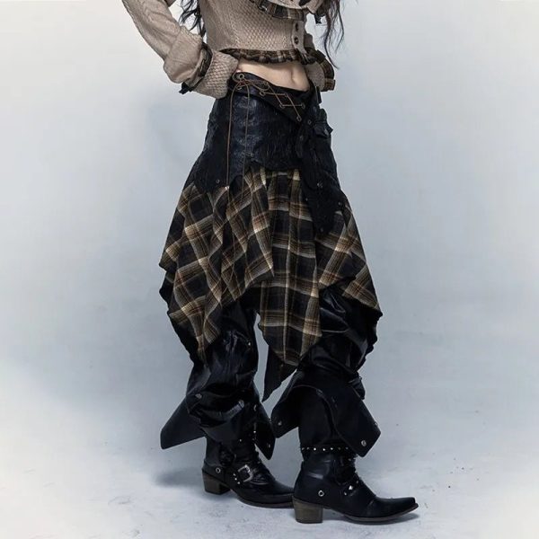 Rogue Y2K Plaid Patch Skirt for Grunge and Coquette Aesthetic Outfits