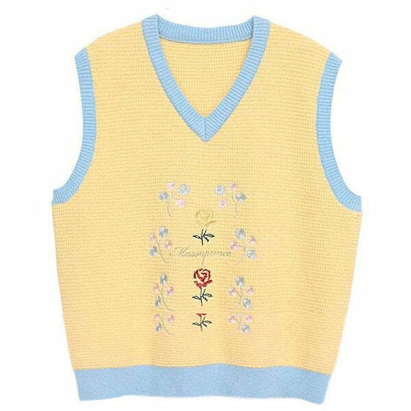 Rose Embroidery Knit Vest - Y2K Aesthetic Cute Top for Cozy Outfits