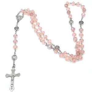 Rose Quartz Prayer Beads Necklace - Y2K Aesthetic Jewelry for Coquette Style