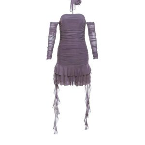 Ruched Off-Shoulder Fairy Dress in Y2K Aesthetic for Enchanting Style