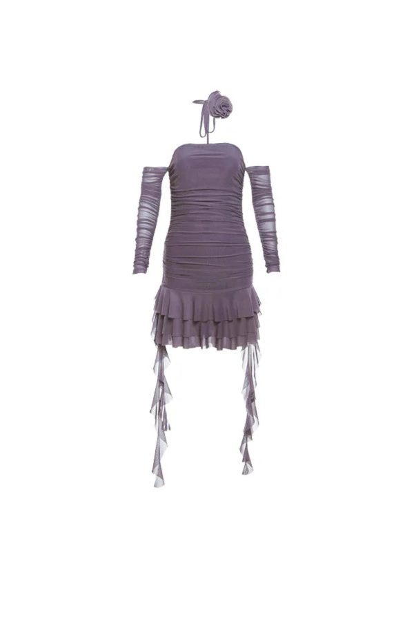 Ruched Off-Shoulder Fairy Dress in Y2K Aesthetic for Enchanting Style