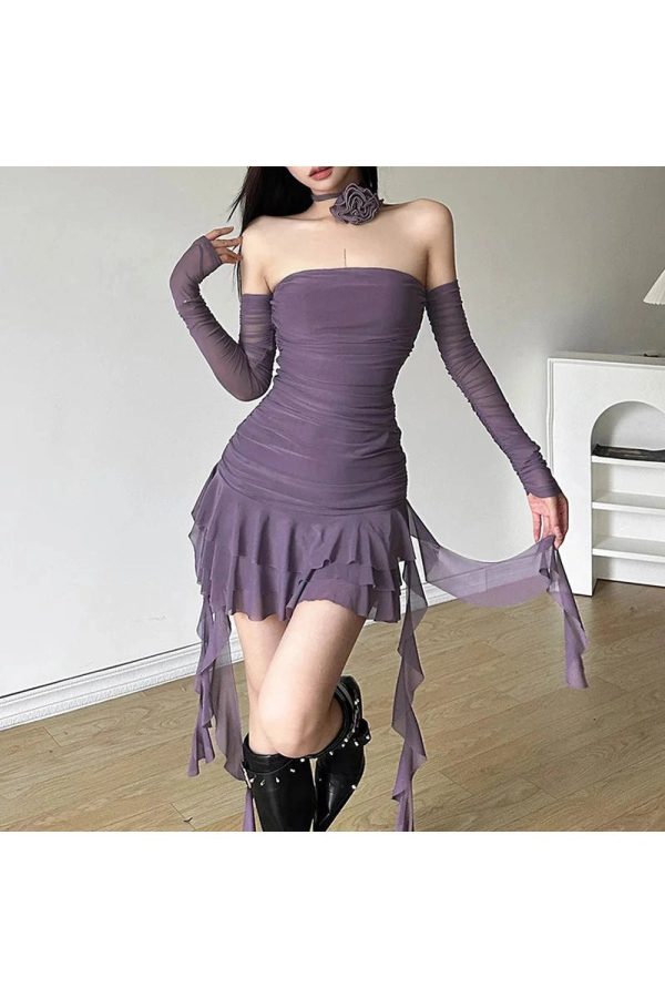 Ruched Off-Shoulder Fairy Dress in Y2K Aesthetic for Enchanting Style