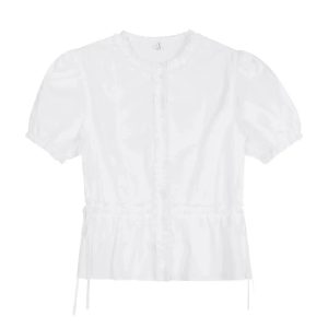 Ruffled Elegance Button-Up Blouse for Y2K Aesthetic and Coquette Style