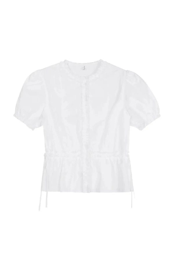 Ruffled Elegance Button-Up Blouse for Y2K Aesthetic and Coquette Style