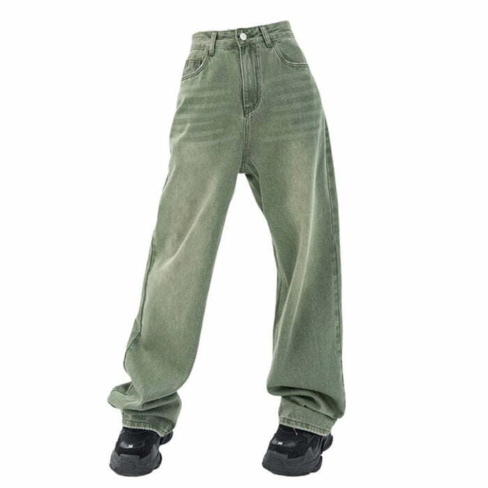 Sage Green Baggy Jeans - Y2K Aesthetic Grunge Style for Trendy Outfits