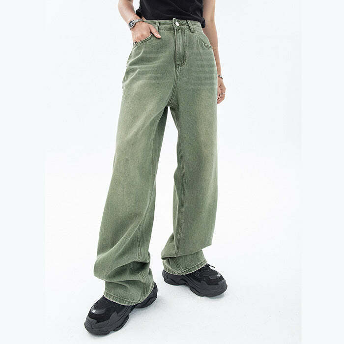 Sage Green Baggy Jeans - Y2K Aesthetic Grunge Style for Trendy Outfits