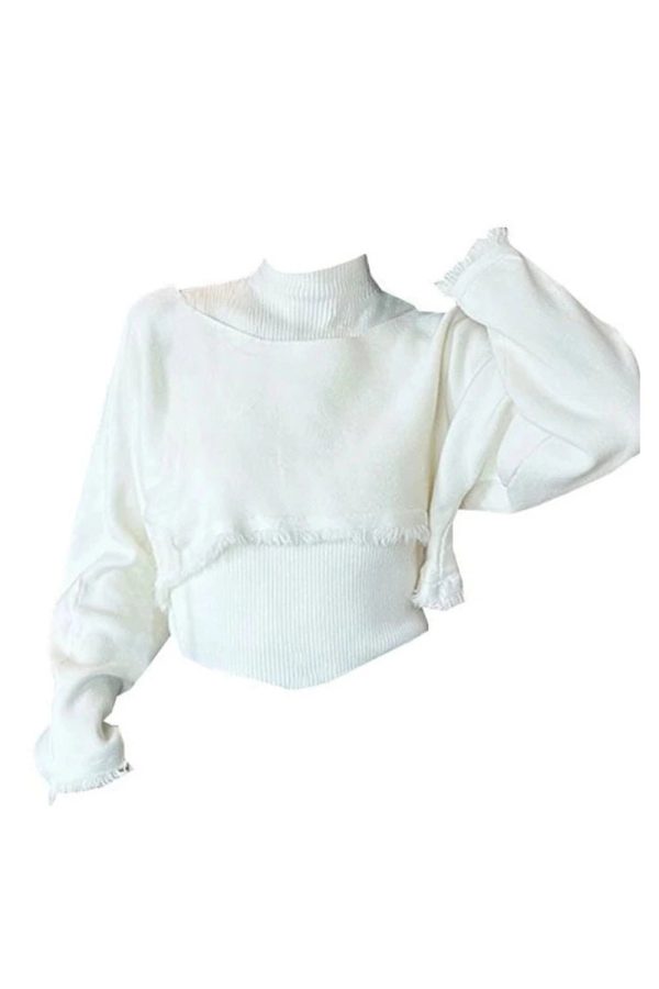 Sage Green Layered Off-Shoulder Sweater for Y2K Aesthetic Outfits