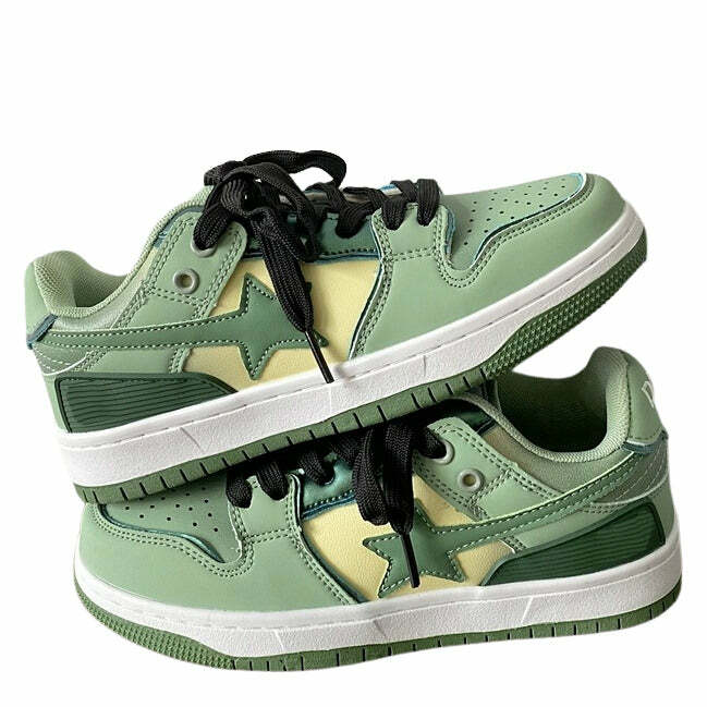 Sage Green Star Sneakers for Y2K Aesthetic and Grunge Style Outfits