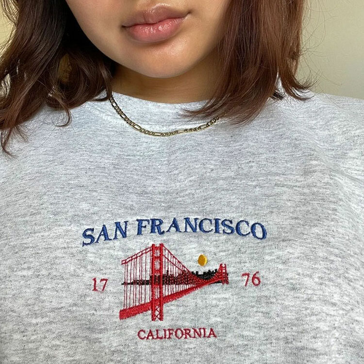 San Francisco Embroidery Y2K Hoodie for Coquette and Grunge Aesthetics